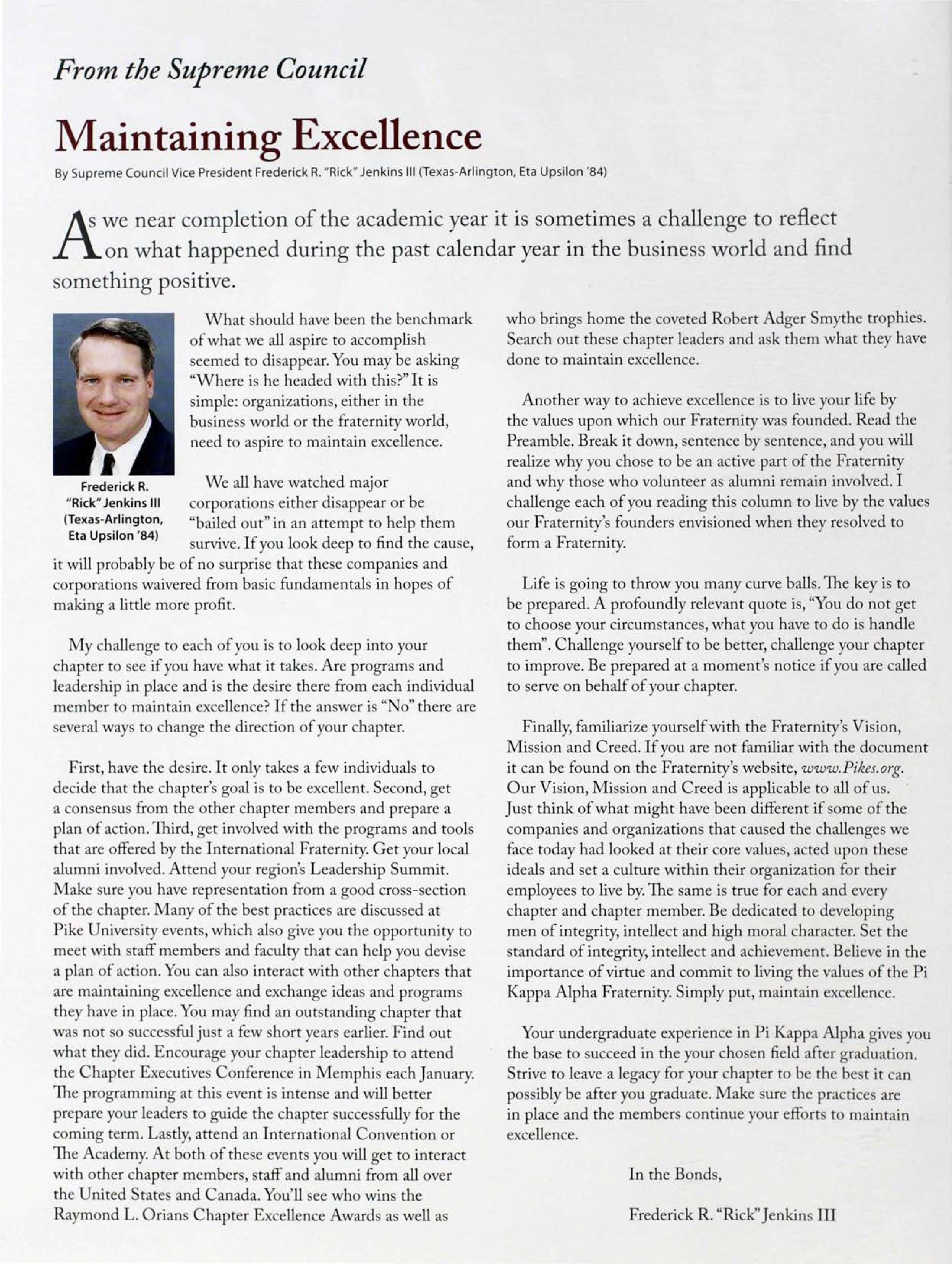 From the Supreme Council Maintaining Excellence